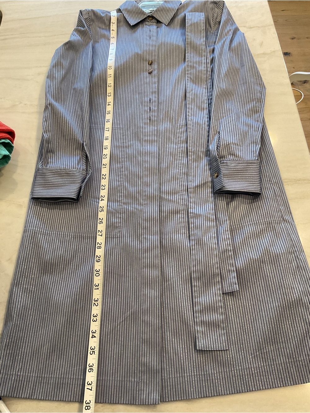 Lafayette 148 New York Light Blue Shirt dress with Navy and metallic Pinstripes - Picture 7 of 7